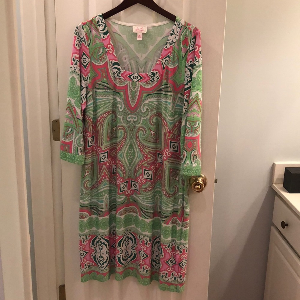 Green and pink dress